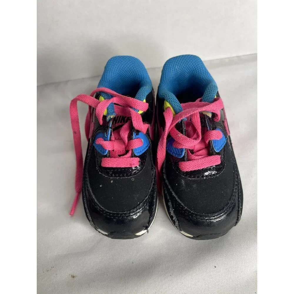 Nike Air Max 90 Kids Shoe Size 5C Casual Black/‎ Pink 724854-004 Used